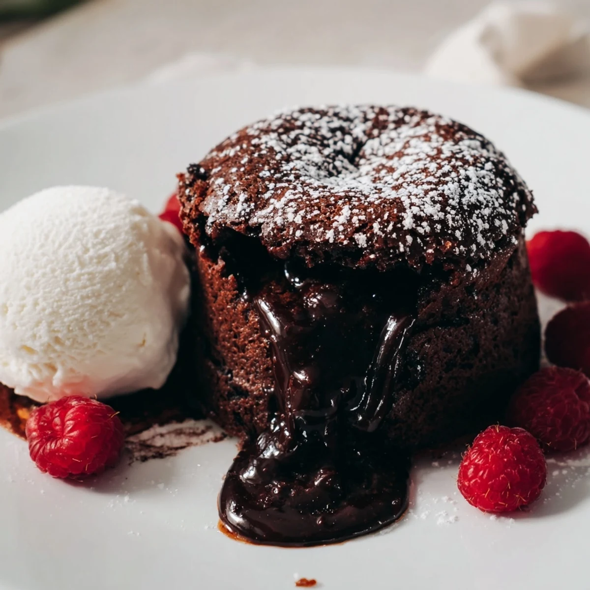 Warm, dark chocolate lava cakes, oozing a rich molten center, ready for dessert.