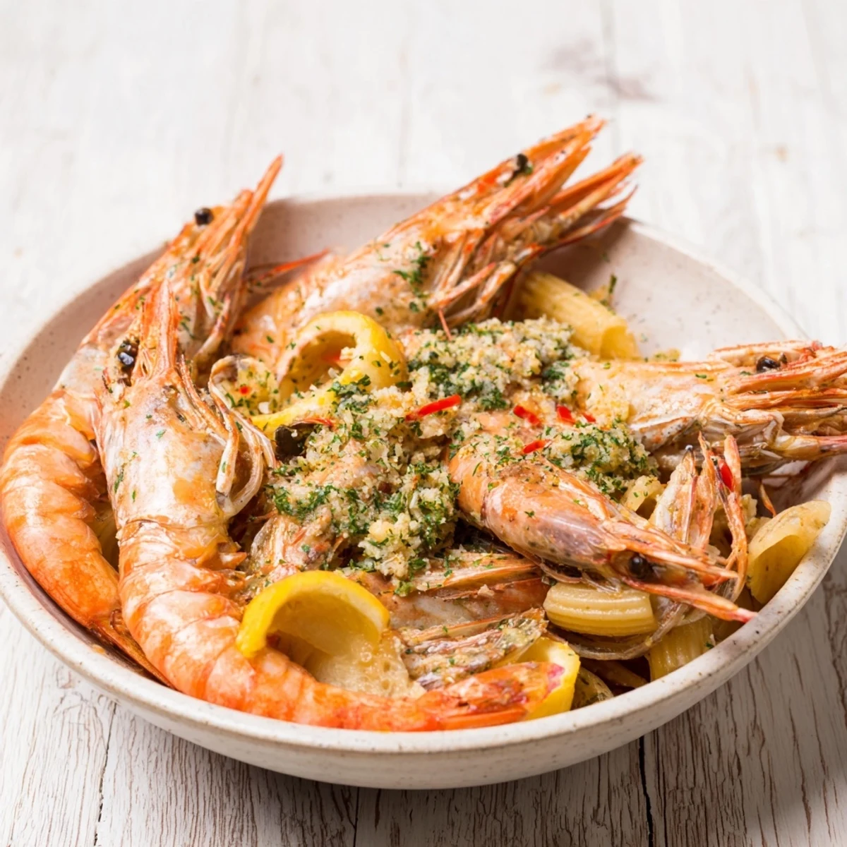 Delicious, flavorful Lemon Herb Shrimp Scampi: steaming hot, served over pasta and ready to enjoy now!