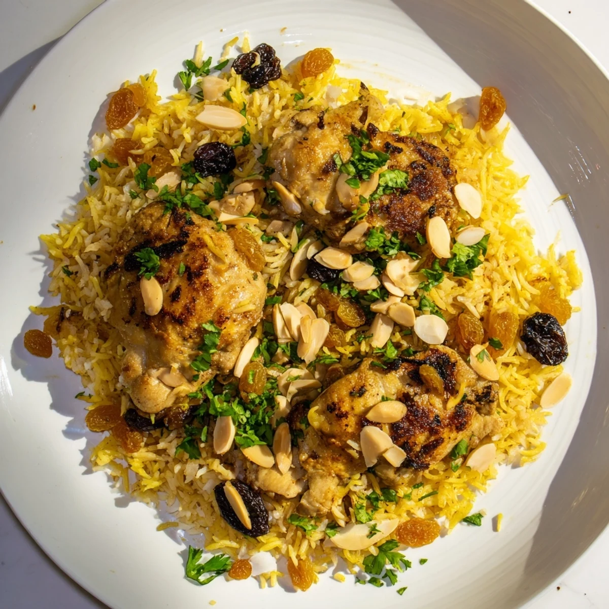 Golden Saffron Chicken and Rice Pilaf, a one-pot meal with tender chicken and fluffy, fragrant rice.