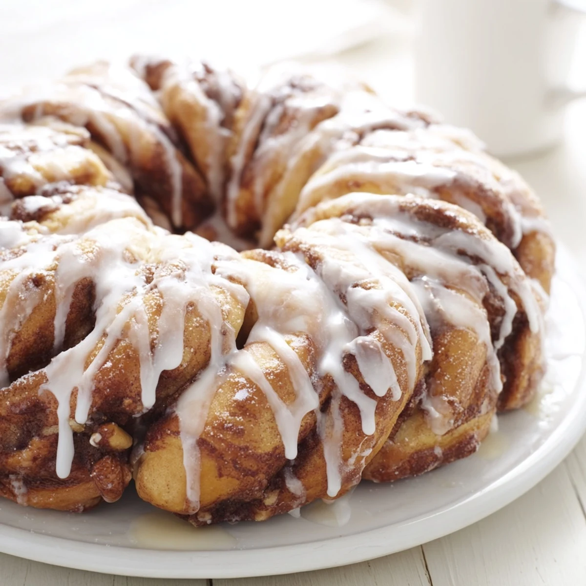 Fluffy Giant Snowflake Sweet Roll, golden brown and drizzled with sweet icing for breakfast.