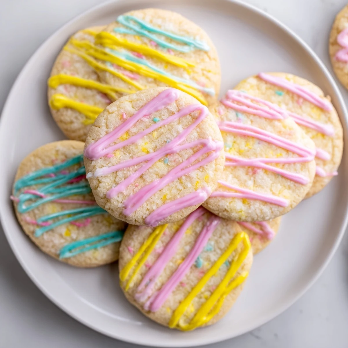 Golden-baked sugar cookies with delicate icing drizzle – a sweet treat ready to enjoy.