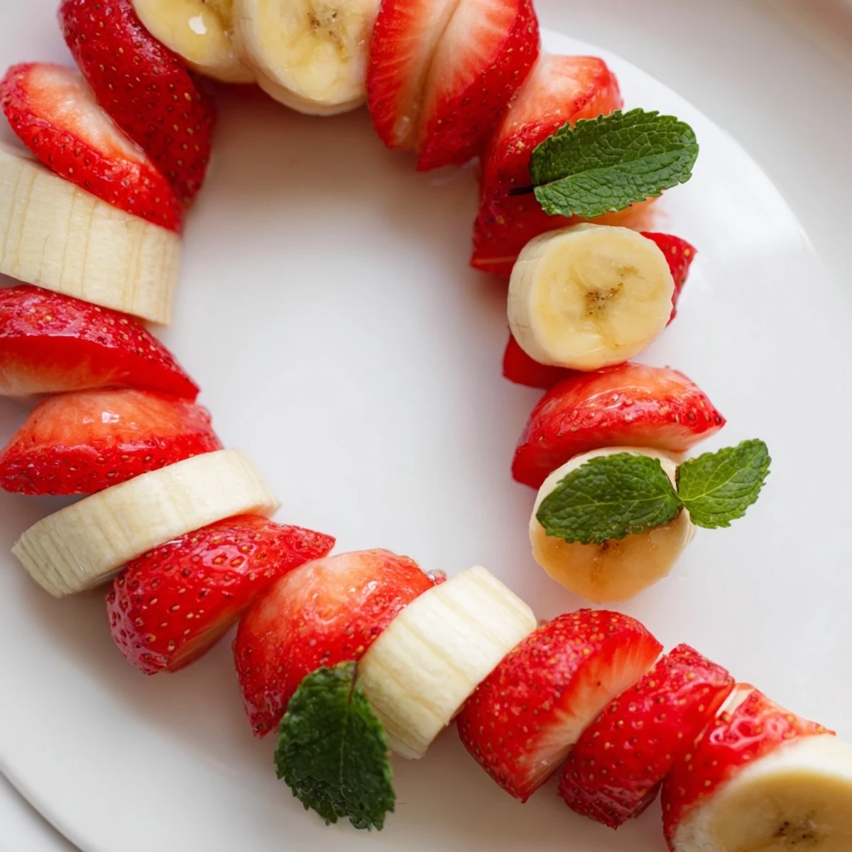 Fresh banana and strawberry candy cane snack, wonderfully arranged, perfect for a festive treat.