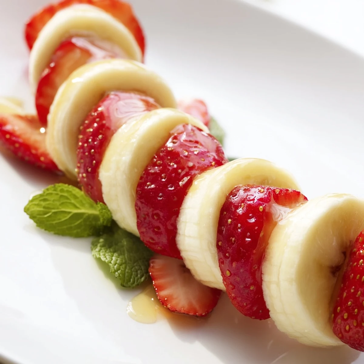 Sweet banana and strawberry candy cane, a bright arrangement with optional mint garnish, ready to enjoy.
