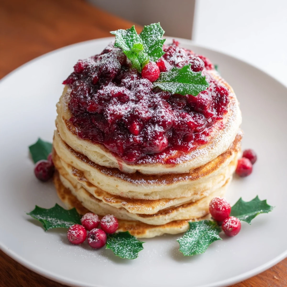 Fluffy Brunch Board: Pancake Stack with Berry Holly Topping, vibrant berries and mint make a gorgeous arrangement.