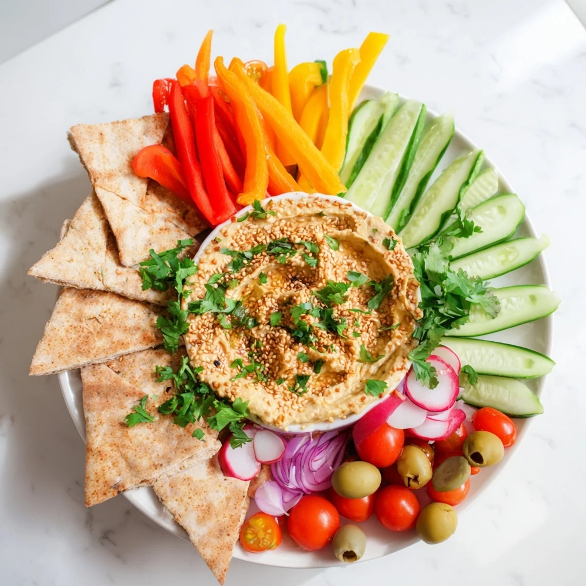 Vibrant The Moroccan Tent appetizer, a feast of colorful vegetables, warm breads, and delicious dips.