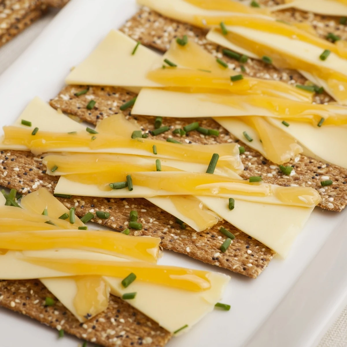 Image of a beautifully constructed Garden Gate Lattice appetizer: a vibrant lattice of cheeses and crackers.