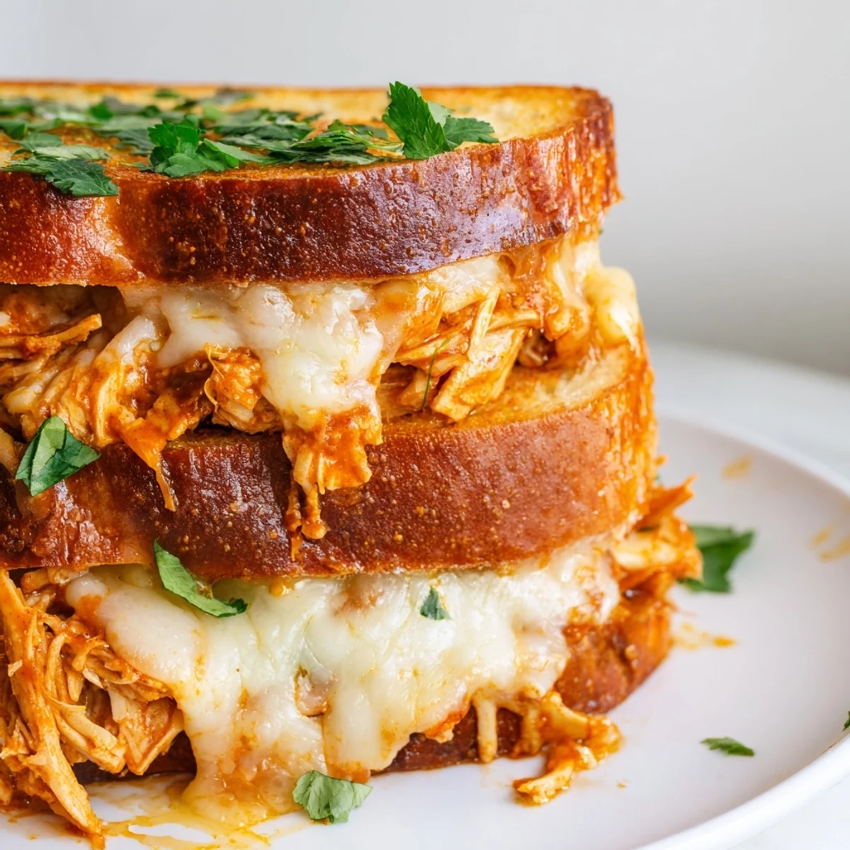 Sharp cheddar and mozzarella melting within the flavorful Savory Butter Chicken Grilled Cheese.