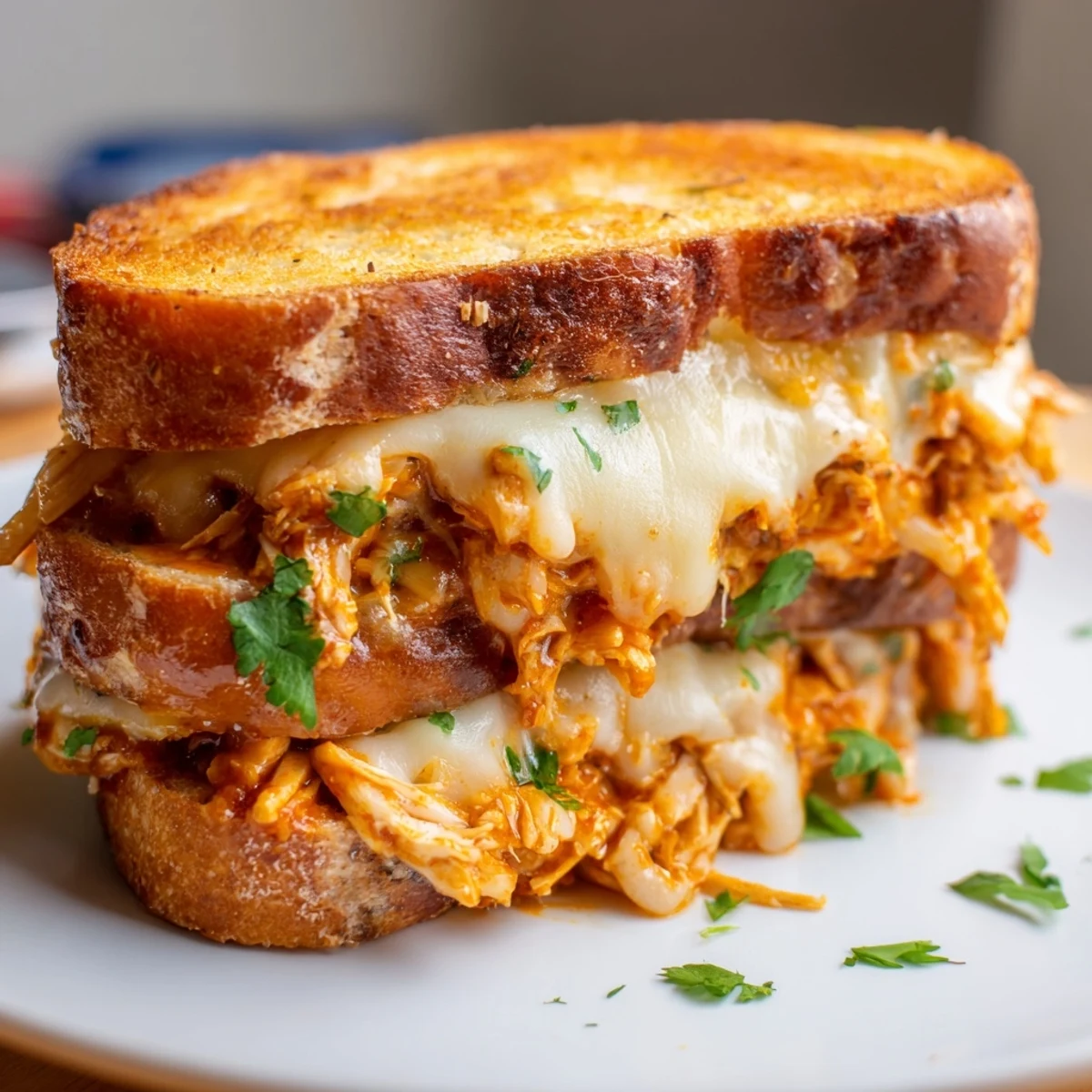 Crispy, grilled bread hugging the warm, savory filling of this special Butter Chicken Grilled Cheese sandwich.