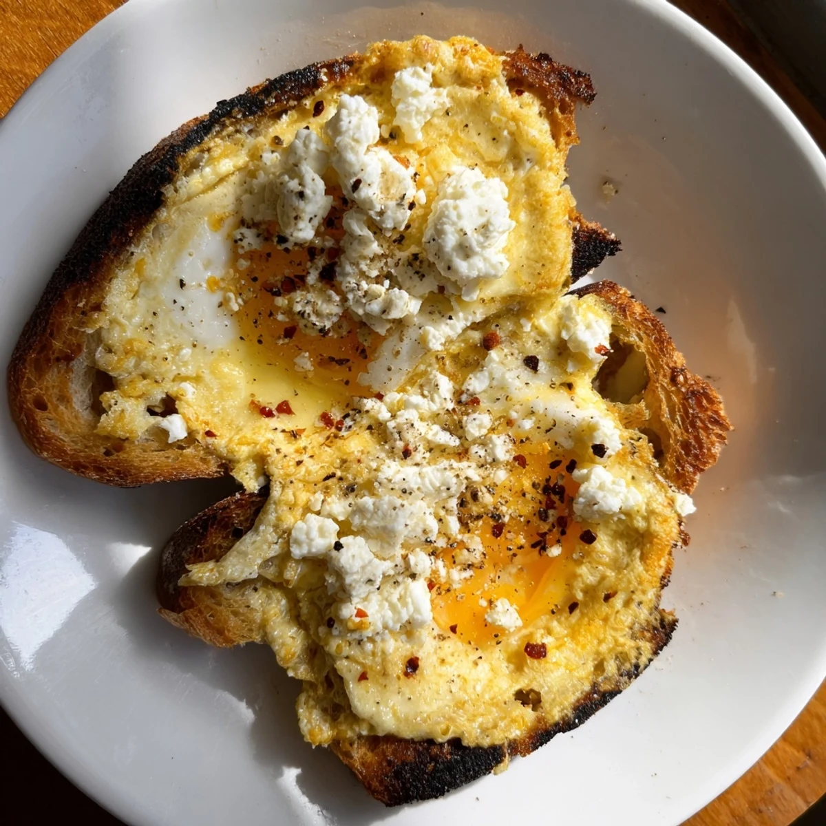 Golden, crispy feta fried eggs grilled cheese with melted cheese oozing from toasted bread.