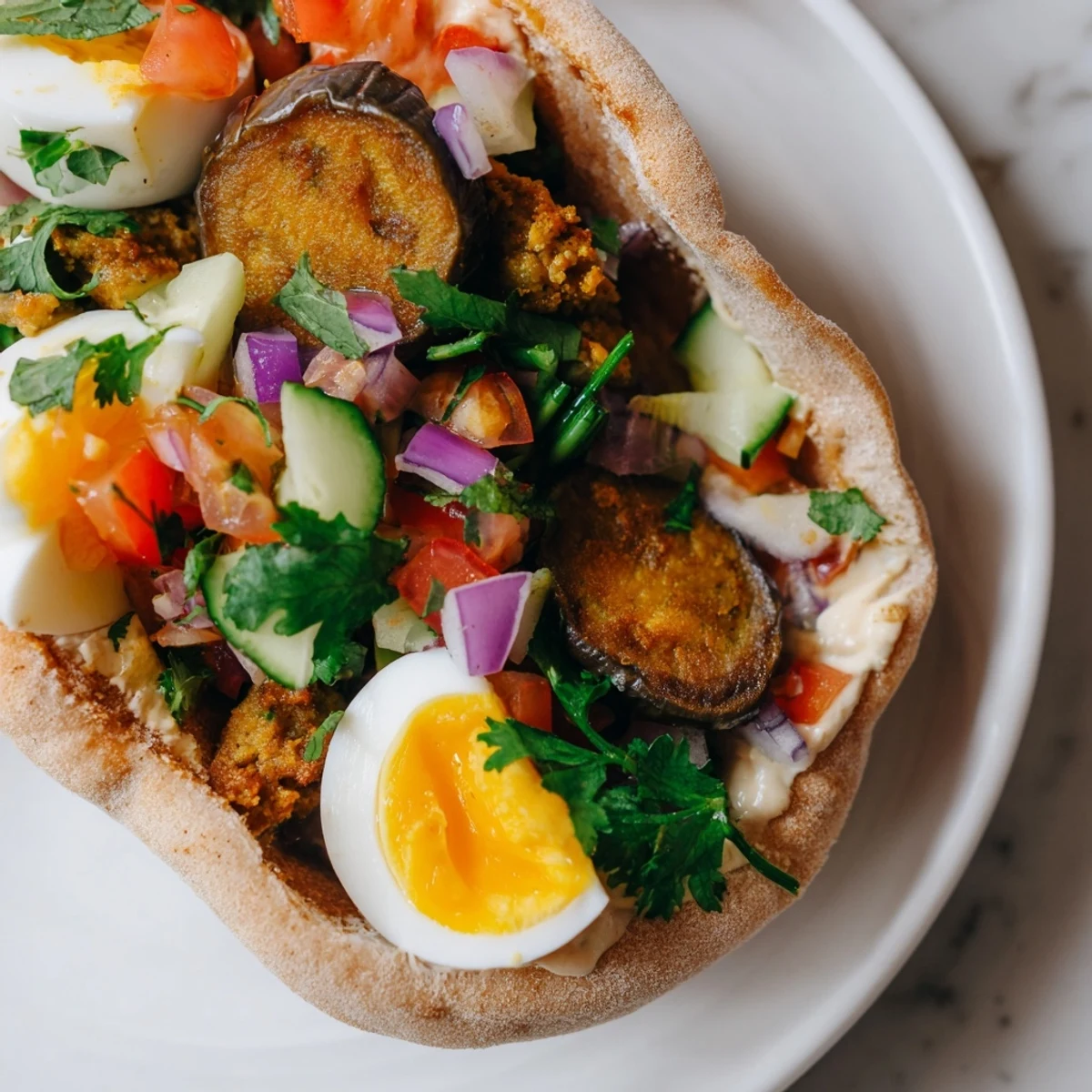 Crispy fried eggplant and creamy tahini sauce star in this delicious Israeli Sabich.
