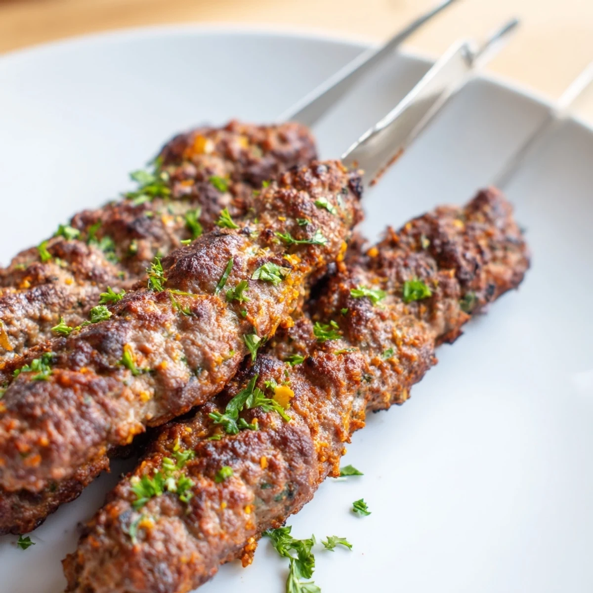 These vibrant Iraqi Kebab Tikka are sizzling with flavor, served on a skewer with fresh herbs and spices.