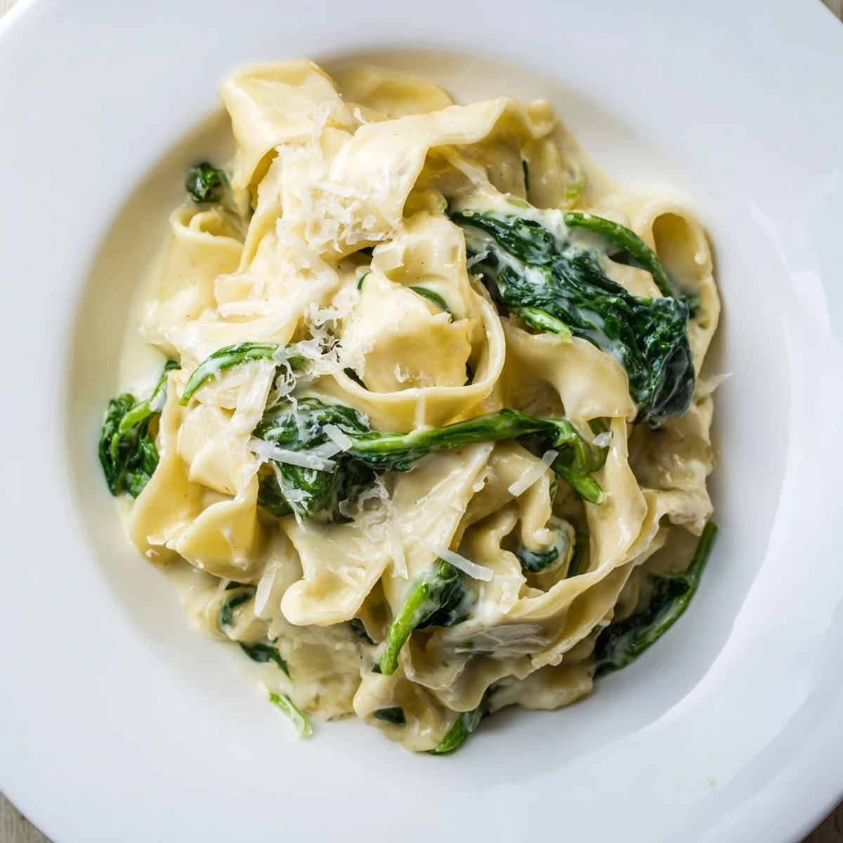 Creamy Spinach Garlic Noodles plated in a shallow bowl, ready to serve alongside a crisp green salad for a comforting vegetarian dinner.
