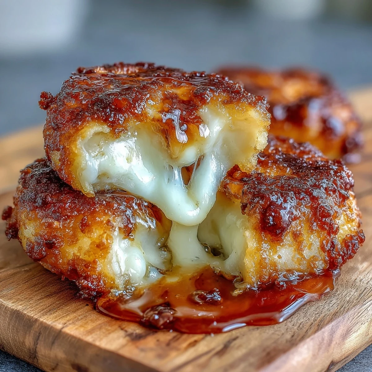 Soft potato mochi dumplings with melted cheese centers, arranged on a plate for a snack.