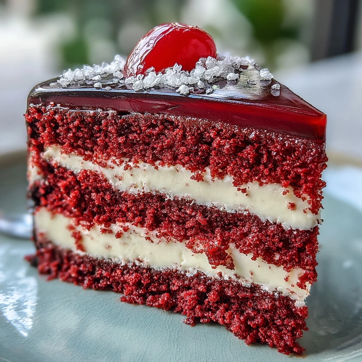 Freshly baked Betty Boop Cake with vivid red velvet layers and smooth cream cheese buttercream, sliced for serving.