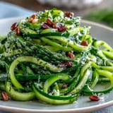 Tender asparagus shaved into delicate ribbons, tossed with lemon zest and topped with nutty Parmesan cheese for a crisp bite.
