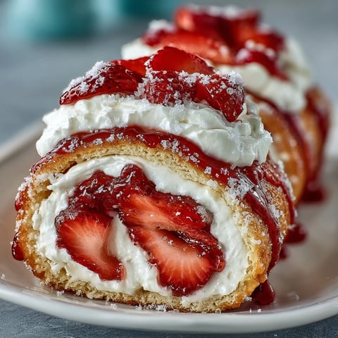 Thin crepes wrap fluffy sponge cake, whipped cream, and fresh strawberries in this elegant Strawberry Shortcake Sushi Roll.