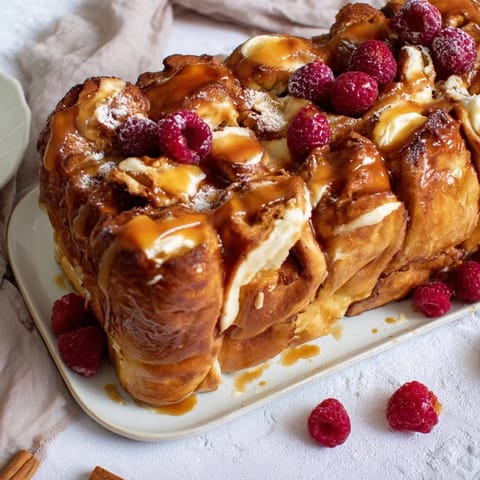 Warm spices coat the surface of this delicious Soft Spice Baked French Toast Casserole, served with fresh berries.