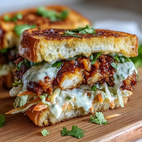 Spicy Thai Fried Chicken Sandwich with sriracha mayo, cabbage slaw, and toasted bun on a rustic plate.