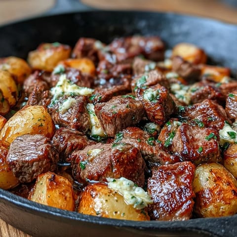 Tossing the Garlic Butter Steak & Potato Skillet with fresh rosemary and lemon juice.