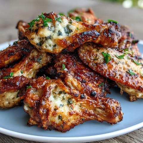 Crispy baked chicken wings tossed in rich garlic Parmesan butter, perfect for a keto-friendly appetizer or main dish.  