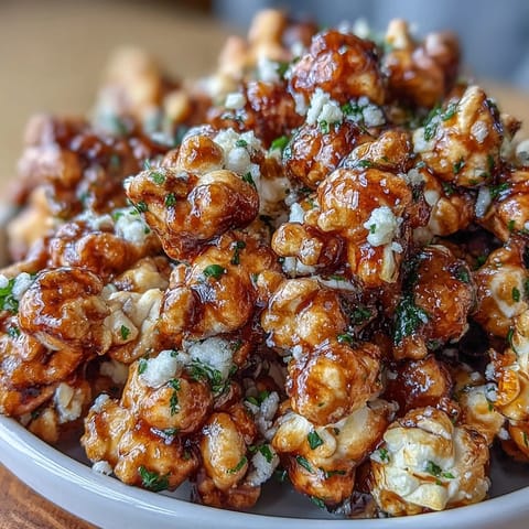 Gourmet truffle oil popcorn with Parmesan and garlic, served in a rustic bowl.  