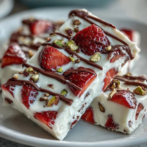 A refreshing Valentine dessert featuring Greek yogurt, sweet strawberries, and nutty pistachios, perfect for sharing with loved ones.