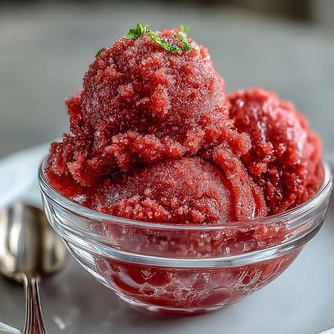 Vibrant strawberry daiquiri sorbet with fresh lime zest, served in chilled glasses for a refreshing dessert.  