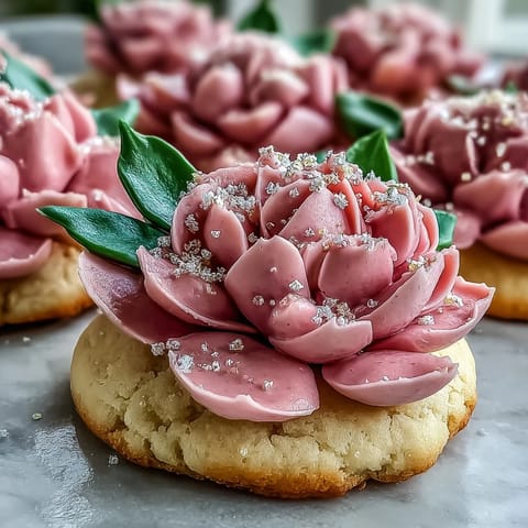 Baby in Bloom flower cookies with pastel icing, arranged on a pastel platter for a baby shower dessert table.  