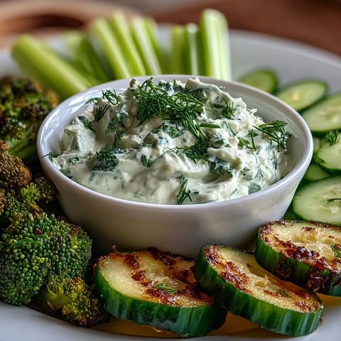 Vibrant green snacks board with cucumber, snap peas, and creamy avocado ranch dip for healthy snacking.  