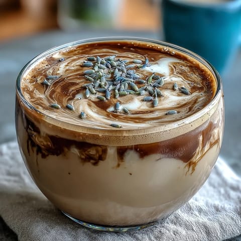 1. Creamy oat milk latte infused with fragrant lavender syrup, perfect for a cozy coffee break.