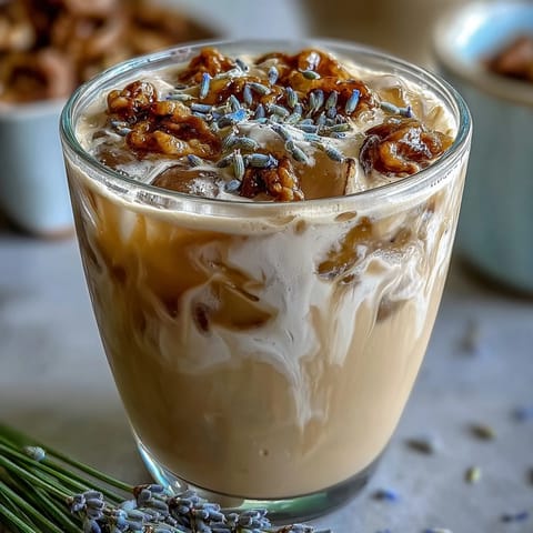 2. Floral lavender latte with steamed oat milk and espresso, served hot for a soothing treat.