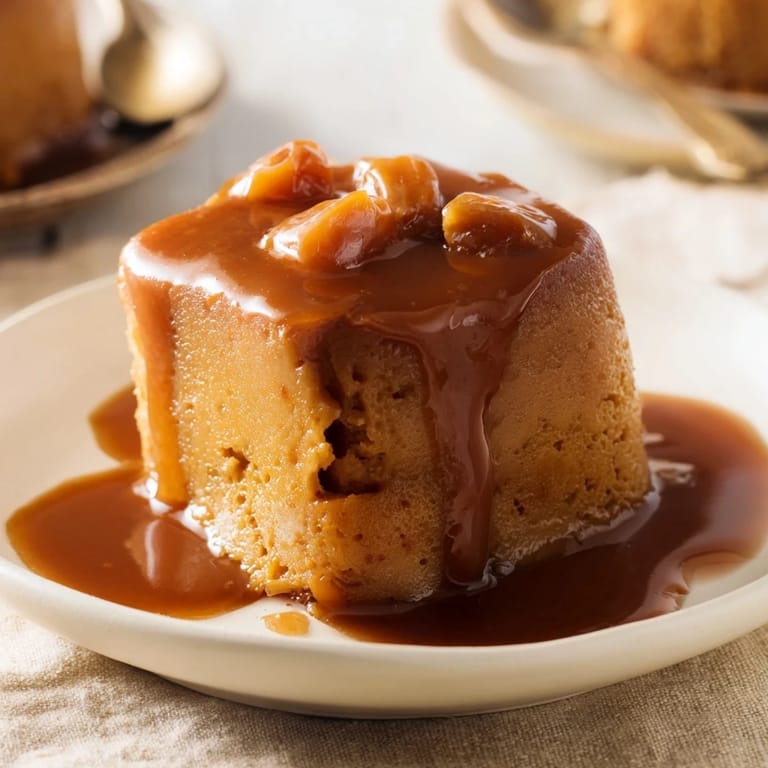A generous slice of Weekend Cabin-Style Sticky Toffee Pudding, ready to be enjoyed with vanilla ice cream.