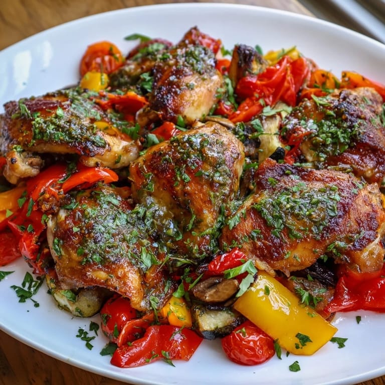 Golden brown roasted vegetables and flavorful Basil-Soft Chicken Sheet Pan Dinner, a complete meal on one pan.