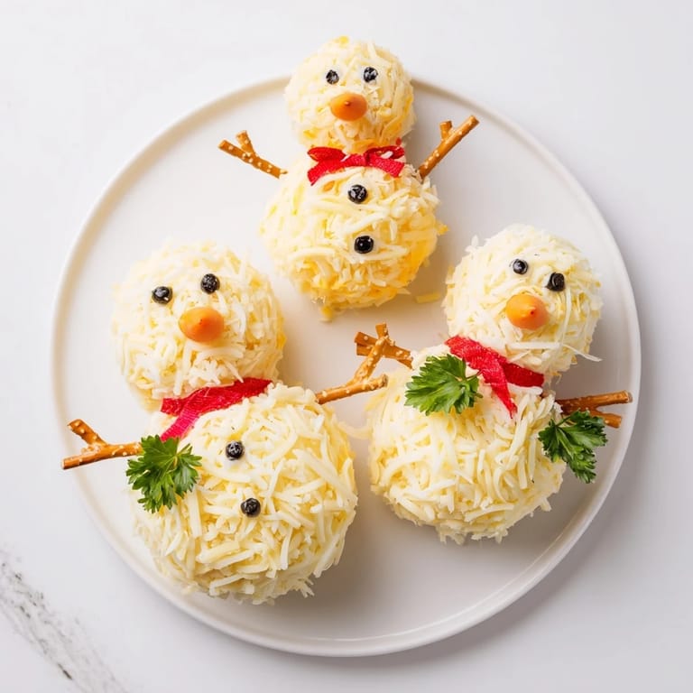 Enjoy a delicious appetizer of Snowman Cheese Ball Trio, perfect on a platter with colorful veggies.