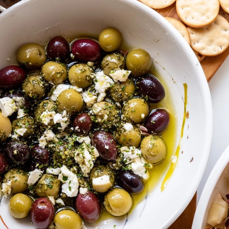 A delightful edible The Cobblestone Courtyard with olives nestled among the golden crackers, perfect for sharing.