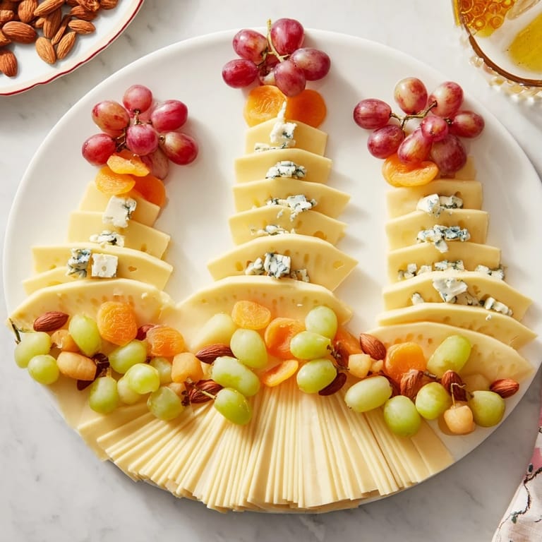 Symmetrical cheese arches compose this Art Deco Arch Cheese Platter, offering a sophisticated appetizer arrangement.