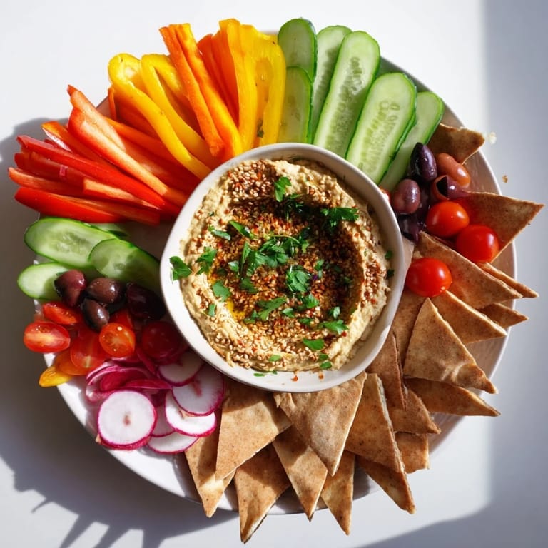 A visually appealing The Moroccan Tent, with pita 'tent' walls and colorful vegetable and dip fillings.