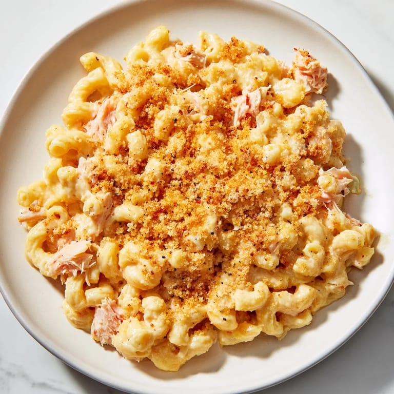 Steaming bowl of Struggle Meal Chicken Macaroni with melted cheese, perfect for a cozy family meal.