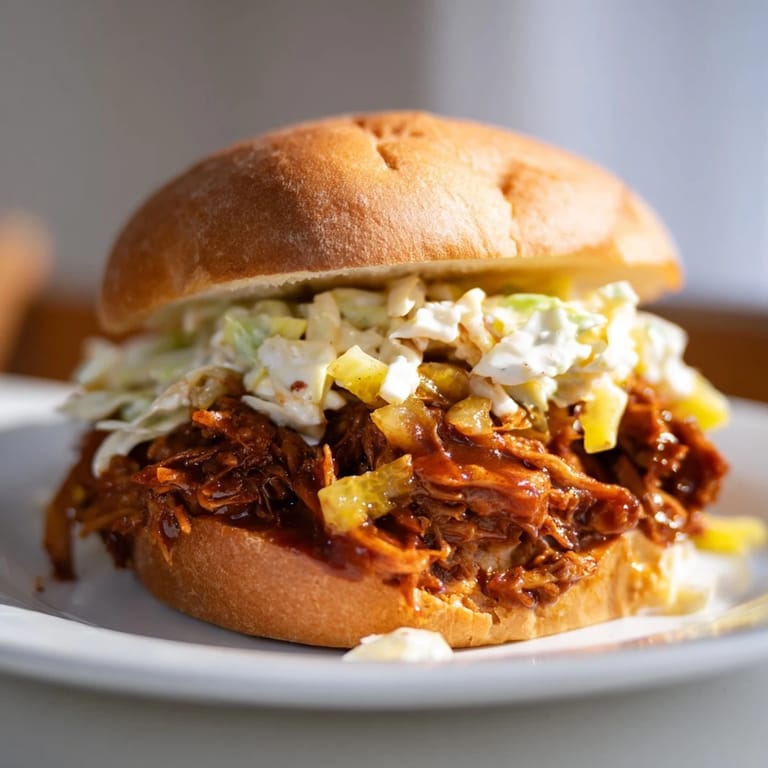 Delicious vegan BBQ jackfruit sliders, piled high with savory jackfruit and tangy coleslaw, perfect for dinner.