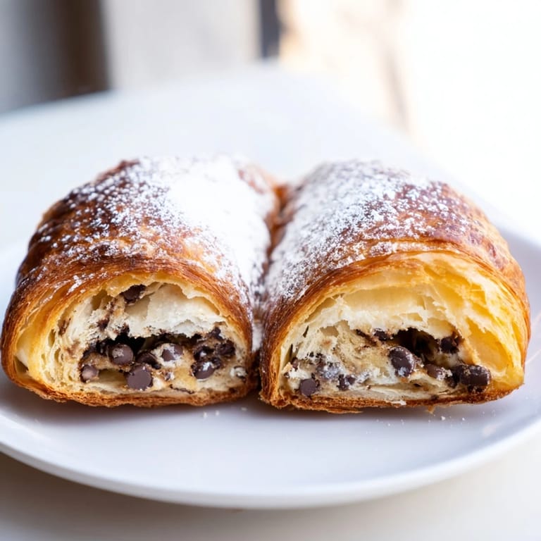 Warm, freshly baked Cookie Croissant oozing with melty chocolate, perfect for dessert or brunch.