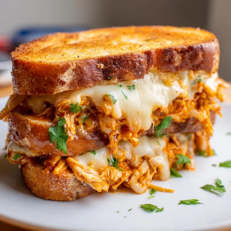 Crispy, grilled bread hugging the warm, savory filling of this special Butter Chicken Grilled Cheese sandwich.