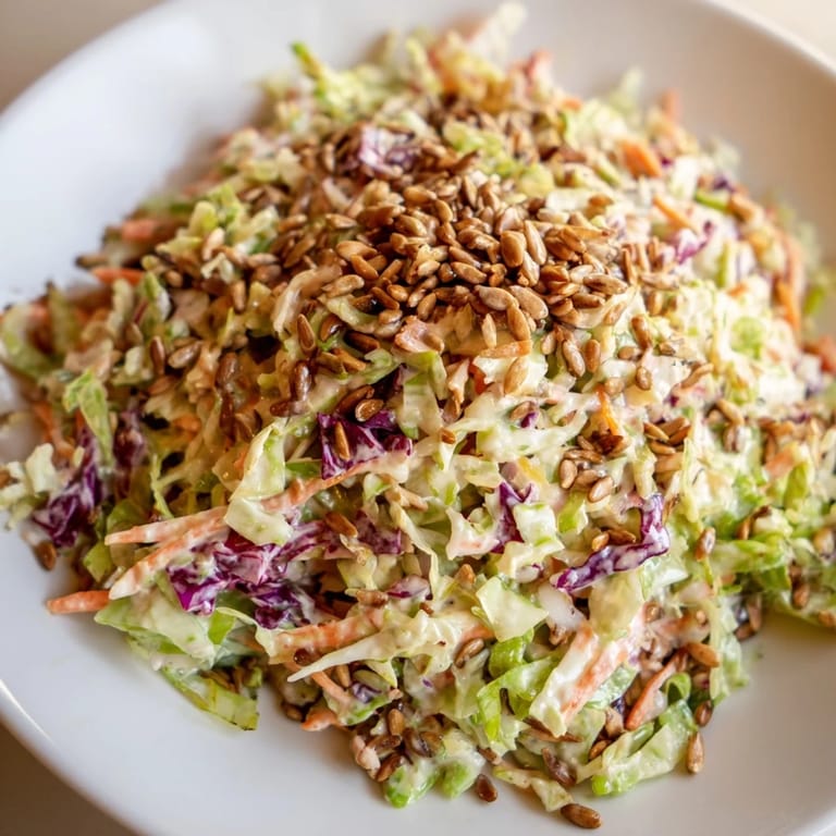 Close-up of a colorful crunchy coleslaw salad showcasing the crisp textures and flavors.