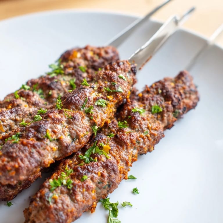 These vibrant Iraqi Kebab Tikka are sizzling with flavor, served on a skewer with fresh herbs and spices.