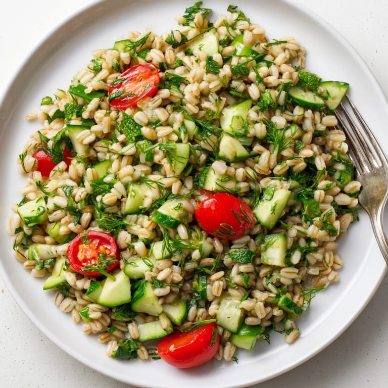 Bright Mediterranean flavors shine in this Barley and Herb Salad, featuring tender grains tossed with zesty lemon vinaigrette and aromatic herbs.  