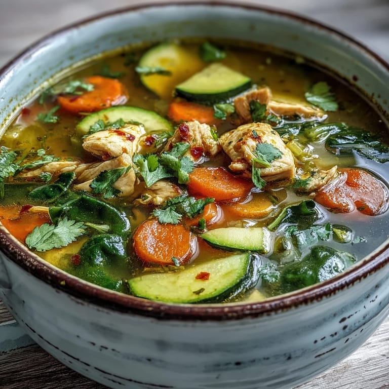 Serving of Turmeric Chicken Soup in a rustic bowl with steam rising, perfect for cozy weeknight meals.