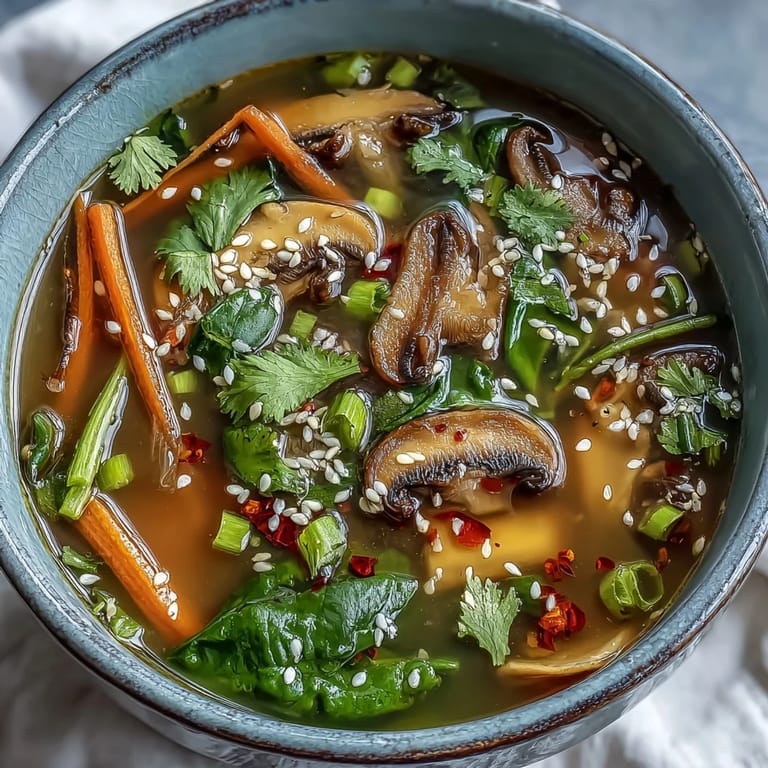 Healthy Miso Ginger Winter Soup in a rustic ceramic bowl, ready to serve with chopsticks alongside.