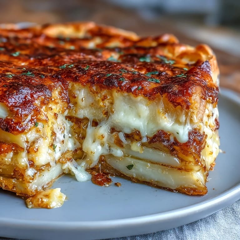 Slices of creamy Cheese and Potato Pie served warm on a plate, paired with a crisp green salad.