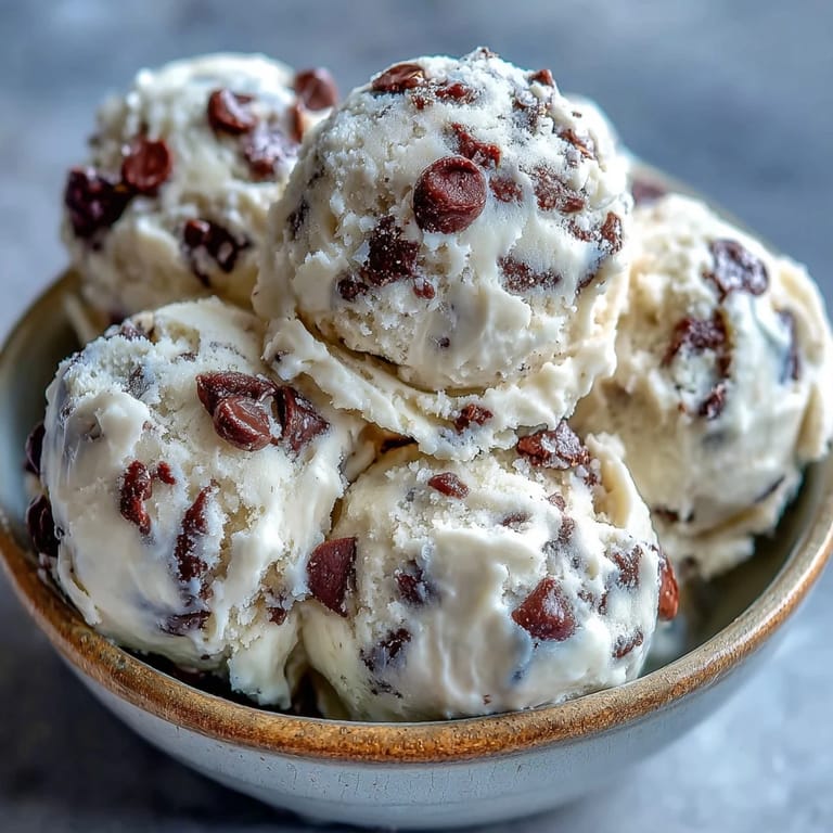 Stirred Greek Yogurt Cookie Dough in a bowl with a spoon, showing buttery sweetness and mini chocolate chips.