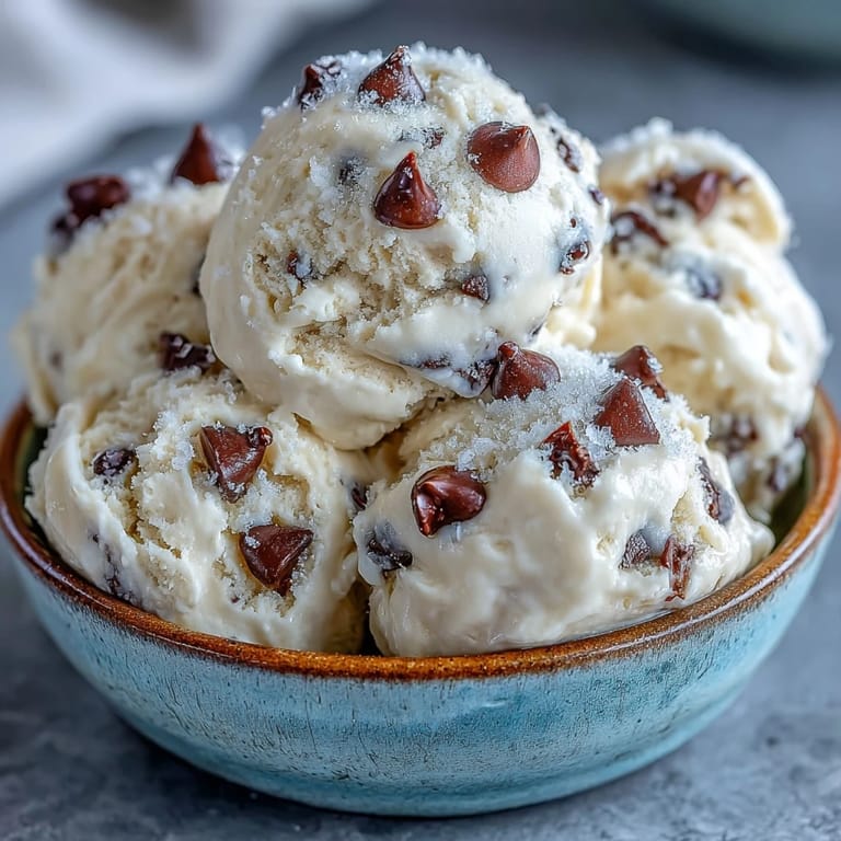 Spoon holding a scoopable bite of Greek Yogurt Cookie Dough, highlighting its egg-free, rich, and tangy dessert quality.