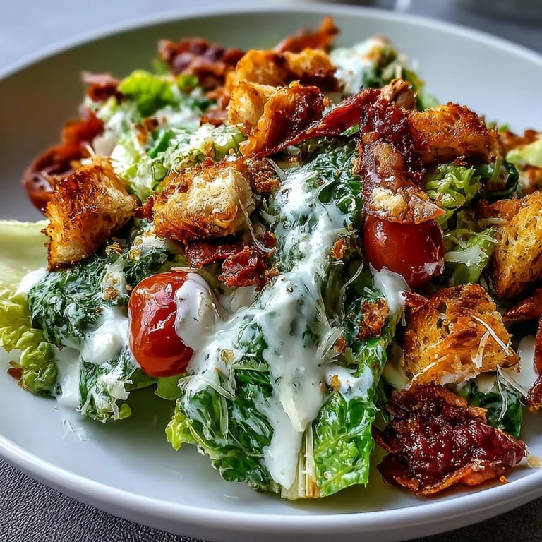 Grilled chicken slices rest on a Romaine Caesar Bowl, drizzled with creamy dressing.